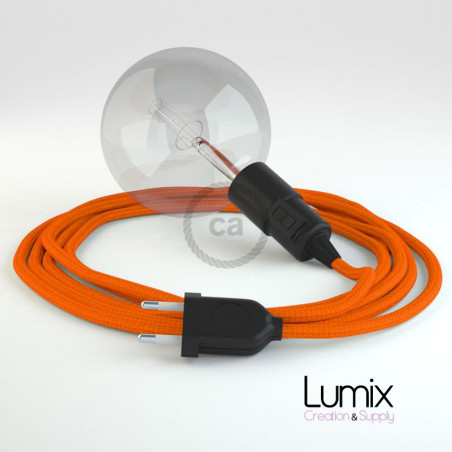 Lampe baladeuse E27 câble textile ORANGE , douille bakélite avec interrupteur intégré