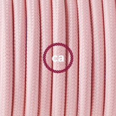 Lampe baladeuse E27 câble textile ROSE CLAIR , douille bakélite avec interrupteur intégré
