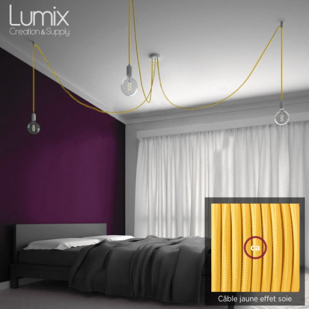 Suspension multiple OCTOPUS 3 - Câble textile Jaune effet soie