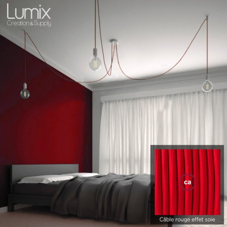 Suspension multiple OCTOPUS 3 - Câble textile Rouge effet soie