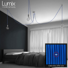 Suspension multiple OCTOPUS 3 - Câble textile Bleu effet soie