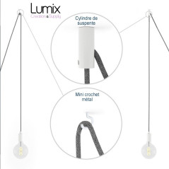 Suspension multiple OCTOPUS 5 Métal - câble textile extra-souple NOIR