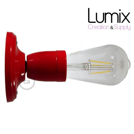 Lampe applique porcelaine rouge en plafonnier ou en applique murale