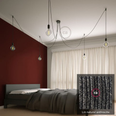 Suspension multiple OCTOPUS 5 Métal noir - câble Lin naturel couleur anthracite