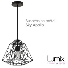 Suspension Sky Apollo grande cage en métal noir - douille E27