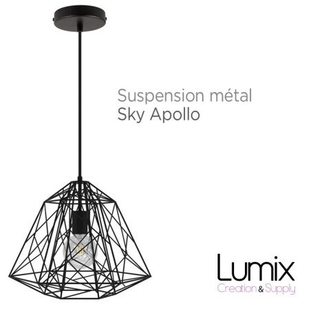 Suspension Sky Apollo grande cage en métal noir - douille E27