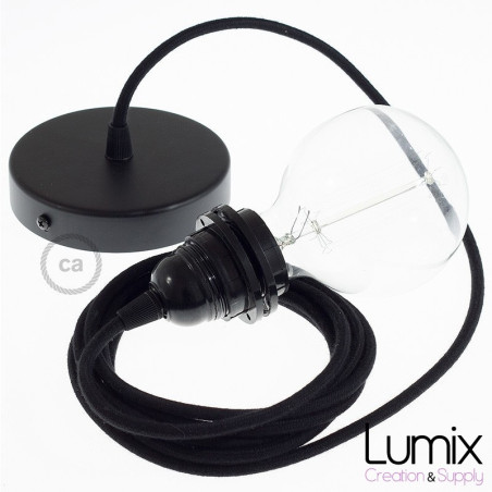 Suspension simple 1 sortie pour abat-jour - câble textile noir
