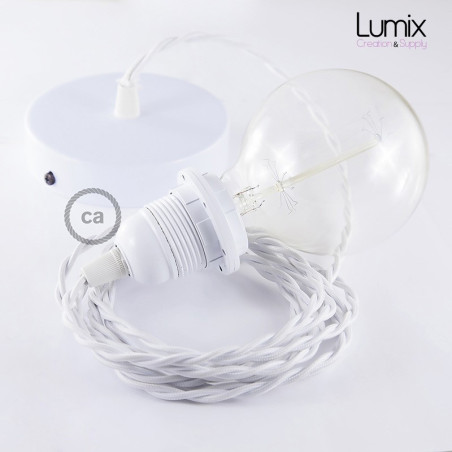 Suspension simple 1 sortie pour abat-jour - câble textile blanc torsadé