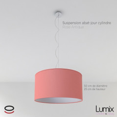 Suspension abat-jour cylindre XXL Revêtement Rose Antique
