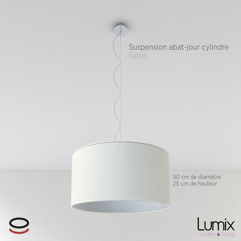 Suspension abat-jour cylindre XXL Revêtement toile Sable Suspension abat-jour cylindre XXL Revêtement toile Sable