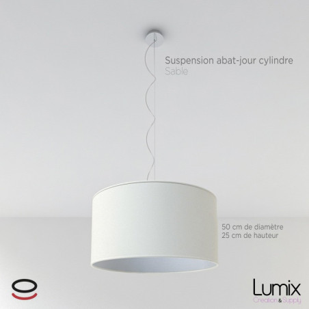 Suspension abat-jour cylindre XXL Revêtement toile Sable