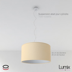 Suspension abat-jour cylindre XXL Revêtement toile noisette