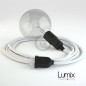 Lampe baladeuse câble textile BLANC, douille E27 bakélite noire avec interrupteur intégré Lampe baladeuse câble textile BLANC, douille E27 bakélite noire avec interrupteur intégré