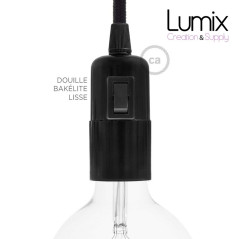 Lampe baladeuse E27 câble textile FUCHSIA , douille bakélite avec interrupteur intégré