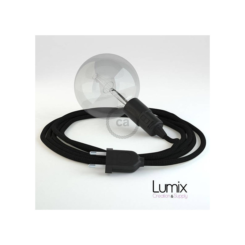 Lampe baladeuse câble textile NOIR, douille thermoplastique avec interrupteur intégré Lampe baladeuse câble textile NOIR, douille thermoplastique avec interrupteur intégré