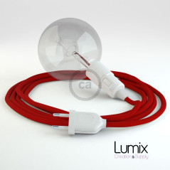 Lampe baladeuse E27 câble textile ROUGE, douille thermoplastique avec interrupteur intégré