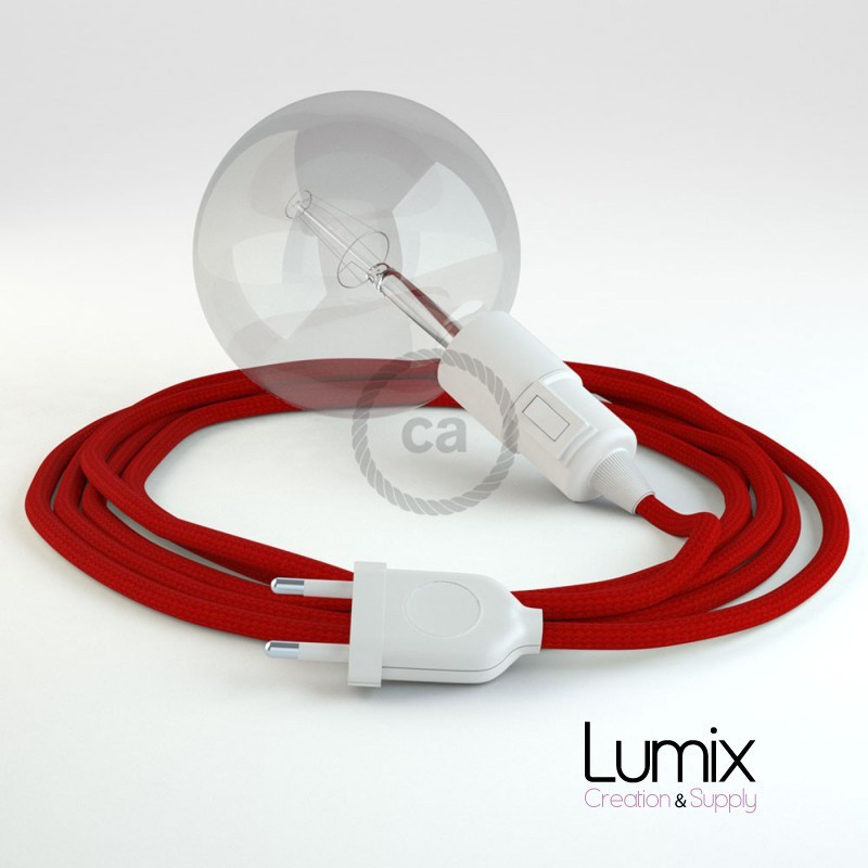 Lampe baladeuse câble textile ROUGE, douille thermoplastique avec interrupteur intégré Lampe baladeuse câble textile ROUGE, douille thermoplastique avec interrupteur intégré