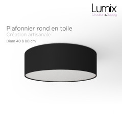 Plafonnier rond revêtement toile noire - Diam 38/48 cm