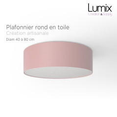 Plafonnier rond revêtement toile rose - Diam 38/48 cm
