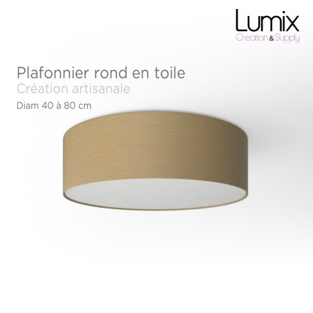Plafonnier rond revêtement toile Noisette - Diam 38/48 cm