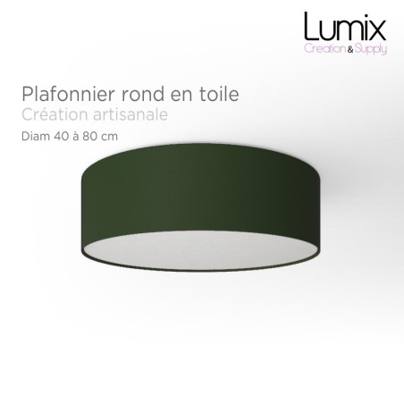 Plafonnier rond revêtement toile Vert foncé - Diam 38/48 cm