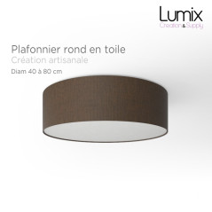 Plafonnier rond revêtement toile brun - Diam 38/48 cm