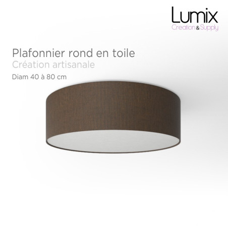 Plafonnier rond revêtement toile brun - Diam 38/48 cm