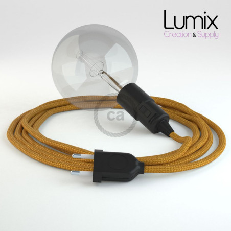 Lampe baladeuse E27 câble textile OR, douille thermoplastique avec interrupteur intégré