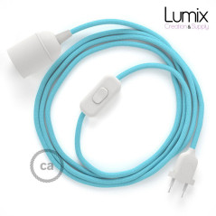 Lampe baladeuse câble textile souple Bleu Azur effet soie