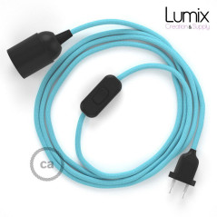 Lampe baladeuse câble textile souple Bleu Azur effet soie