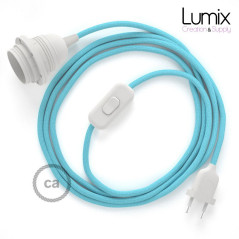 Lampe baladeuse câble textile souple Bleu Azur effet soie
