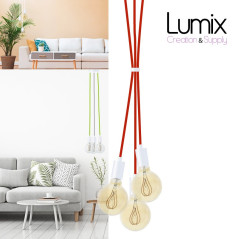 Suspension 3 lampes style moderne BLANC sur-mesure - câble textile au choix