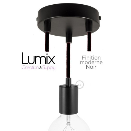 Suspension 3 lampes style moderne NOIR sur-mesure - câble textile au choix