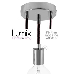 Suspension 3 lampes style moderne CHROME sur-mesure - câble textile au choix