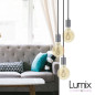 Suspension 3 lampes style moderne CHROME sur-mesure - câble textile au choix Suspension 3 lampes style moderne CHROME sur-mesure - câble textile au choix