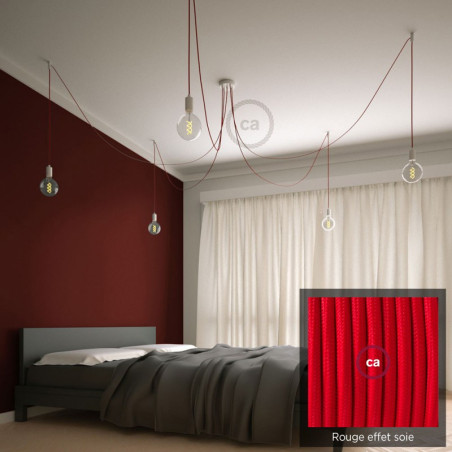 Suspension multiple OCTOPUS 5 Métal - câble rouge effet soie