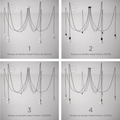 Suspension multiple OCTOPUS 7 Métal - Câble textile extra-souple en Lin anthracite