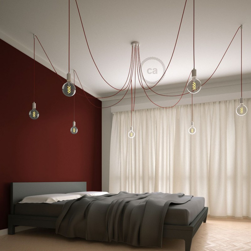 Suspension multiple OCTOPUS 7 Métal - câble textile extra-souple ROUGE