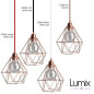 Lampe suspendue cage cuivre XXL forme diamant Lampe suspendue cage cuivre XXL forme diamant