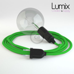 Lampe baladeuse câble textile VERT LIME, douille E27 bakélite noire avec interrupteur intégré