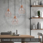 Suspension multiple 3 lampes avec cage diamant métal - Câble noir effet soie Suspension multiple 3 lampes avec cage diamant métal - Câble noir effet soie