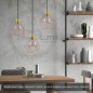 Suspension multiple 3 lampes avec cage diamant métal - Câble noir effet soie Suspension multiple 3 lampes avec cage diamant métal - Câble noir effet soie