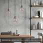 Suspension multiple 3 lampes avec cage diamant métal - Câble noir effet soie Suspension multiple 3 lampes avec cage diamant métal - Câble noir effet soie