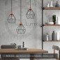 Suspension multiple 3 lampes avec cage diamant métal - Câble noir effet soie Suspension multiple 3 lampes avec cage diamant métal - Câble noir effet soie