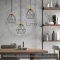 Suspension multiple 3 lampes avec cage diamant métal - Câble noir effet soie Suspension multiple 3 lampes avec cage diamant métal - Câble noir effet soie