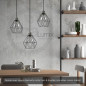 Suspension multiple 3 lampes avec cage diamant métal - Câble noir effet soie Suspension multiple 3 lampes avec cage diamant métal - Câble noir effet soie