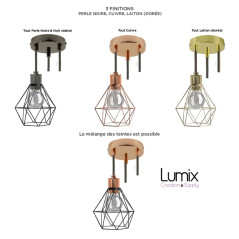 Suspension multiple 3 lampes avec cage diamant métal - Câble LIN gris