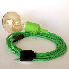 Lampe baladeuse à douille silicone vert lime et câble textile vert lime