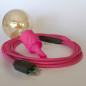 Lampe baladeuse à douille silicone fuschia et câble textile fuschia