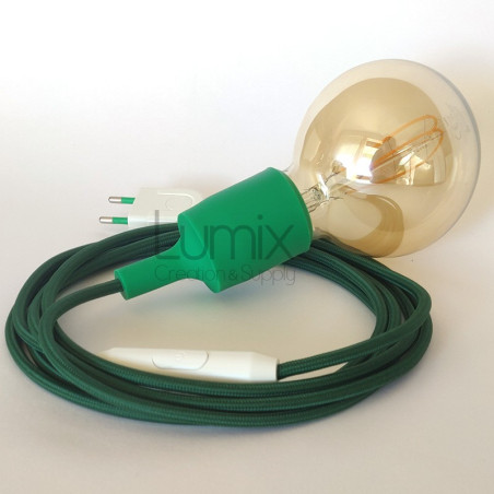 Lampe baladeuse à douille silicone rose et câble textile fuschia